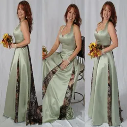 Sage Camo Bridesmaid Dresses Halter Top Ruched Plus Size Wedding Guest Dress Maid of Honor Prom Evening Gowns Cheap Party Dress P4289J