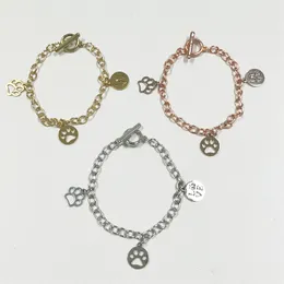 Bracciale in ferro con fibbia OT a 3 colori con ciondolo in acciaio inossidabile con design a tre zampe di cane. Bracciale da donna personalizzato per feste