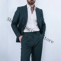 Męskie garnitury Blazery swobodni mężczyźni Slim Fit Lapel Dwa guziki 2 sztuki Blazer Spodnie Prace Party Wedding Party Tuxedos Trajes de Hombre 230915