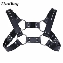 Tiaobug cinto de couro falso ajustável, sexy, bondage, masculino, arnês de peito, anel-o, conectado, erótico, bdsm, bondage, festa, lingerie249h