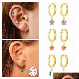 Charm Canner Colorf Crystal Star Pendant S 925 Sterling Sier Hoop Bling Zircon Cirkel Earring Aretes for Women Gift Drop Del Dhgarden Dhofu