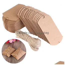 Presentförpackning 100 st/set Cute Kraft Paper Pillow Favor Box Party Favor Candy Boxes Home Birthday Supplies High Quality Drop Delivery Gard DhnyK