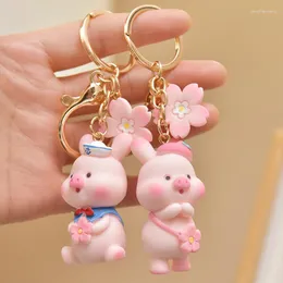 Keychains Creative Korean Fashion Pink Color Pig For Woman Cute Flower Bag Car Pendants smycken gåvor flickvän