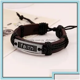 Charm Bracelets Jewelry Punk Style Borwn Leather Rope Handmade Braided Faith For Men Party Decor Bangle Jewe Dhstu Drop Delivery Dheif