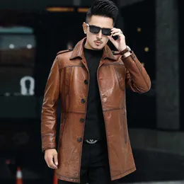 Männer Herbst Designer Lederjacke Mantel lässig Revers Herren Lederjacke Herbst und Winter Öl Wachs Schaffell mittellange Windjacke