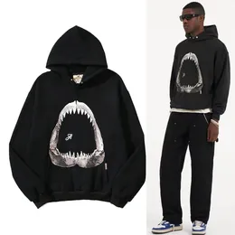 Shark Beak Print Mens Designer Hoodies Sweatshirt Pocket Reprreesent Hoodie Wild High Street Casual American Loose Couple Hooded Sweater Coat Oversize M-2XL