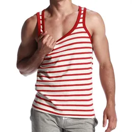 Stripe Tank Tops for Men Red Blue Slewaless T Shirt Summer Casual Tops Gym zbiornik wysiłkowy TOP278A