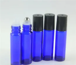 Großhandel 10 ml (1/3 Unzen) bernsteinfarbene, klare und blaue dicke Glasrolle auf ätherischen Ölen, leere Parfümflaschen, Rollerball mit rostfreiem 12 LL