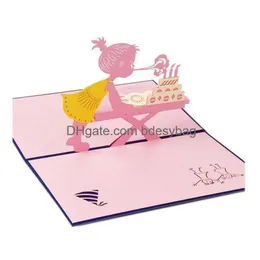 Cartões Atacado - Com Envelope Up Cartão 3D Beautif Dobrável Corte Papel Criativo Handmade Menina Crianças Presente de Aniversário Drop Deliv Dhf0C