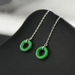 Dangle Earrings FNJ 925 Silver For Women Jewelry Original Pure S925 Sterling Drop Earring Green Stone Round Tie Long Sheng