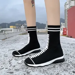 Casual Trendy High Socks Boots for women designer black and white brown winter warm no silp Girls Flat boot outdoor walking trainers