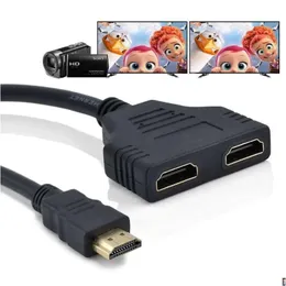 Video Cables Connectors HD 1080p v1.4 2 Dual Port Y Splitter Compatible One Ingång till två utgångsadapter för PlayStation TV -kamera DHUF6