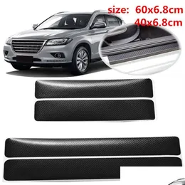 Bilklistermärken 4st/set Door Carbon Fiber Threshold Bar Anti Scratch Step Sticker Pedal Protector Film Welcome Edge Bumper Strip Drop Dhnyq