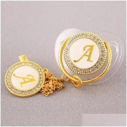 Pacifiers 26 Initial Letter Transparent Baby Pacifier With Chain Clip Born Bpa Luxury Bling Dummy Soother Chupeta 0-12 Months Drop Del Dhtyw