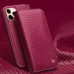 QIALINO Echt rundleer Flip Wallet Case voor iPhone 14 15 Pro Max Krokodil Kaartsleuf Cover