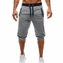 Męskie bawełniane spodnie Capris Slim Cotton Cropged Joggers Elastyczne spodnie WASIT z kieszeniami i sznurkami sportowymi spodni haremu 221Y