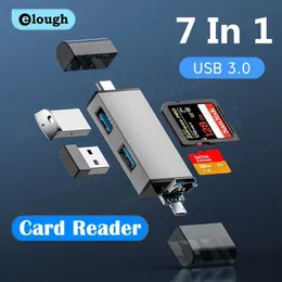 Minnekortläsare Elough 6/7 i 1 kortläsare USB 3.0 Micro SD TF Card Memory Reader High Speed ​​USB Flash Drive Type C 3.1 till USB Adapter Writer L230916