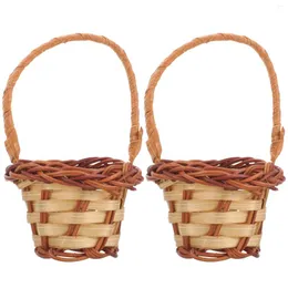 Sacchetti per gioielli 2 pezzi Mini cesto floreale Cesto portaoggetti intrecciato a mano Cestini per la spesa Maniglie in rattan