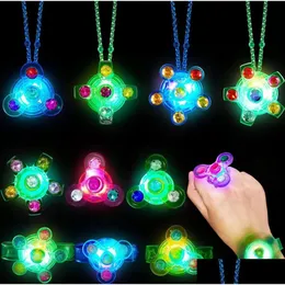 Party Favor Light Up Toy Favors Led Fidget Bracelet Glow Necklace Gyro Rings Kid Adts Finger Lights Neon Birthday Halloween Christma Dhkzp