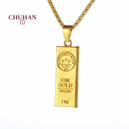 Chuhan Gold Bar Shape Wisiant Naszyjnik Hip Hop Łacze