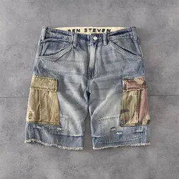 Calças de brim dos homens calças de brim curtas camuflagem bolso carga calças casuais ligeiramente shorts moda jeans shorts de verão calças 280v