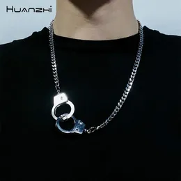 Huanzhi vintage punk handbojor pendell länk klassisk hip hop silver färg enkel stil par halsband för män smycken263h