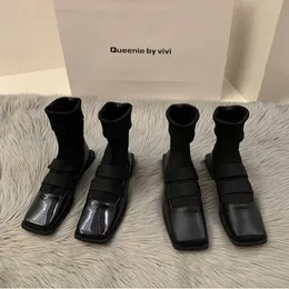 Botlar kadın pu deri chelsea moda zarif bale tarzı düz kısa siyah patent kış lolita ayakkabı 230915