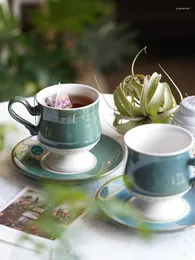 Tazas y platillos Taza de café Vintage con platillo, Juego de 2 piezas, taza de té de la tarde para el hogar de estilo nórdico, agua de cerámica antigua de alta calidad