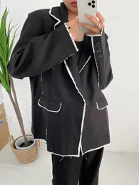 Kombinezony damskie w stylu streetwearu Kobiety Czarny kolor blokowy Burr duży rozmiar Blazer Long Rleeve Loose Fit Jacket Fashion Spring 2023 Autumn Y942