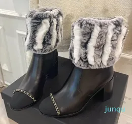 Classic Calfskin Rabbit Hair Zipper Winter Snow Boots Breathable Non-slip Comfortable Casual Shoe