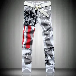 2020 NOWOŚĆ MOTE MENS AMERICAN USA FLAG DREPOWANE JEANS PRAWO SLIM FIT PROUSERS Plus Size 38 40 42 Casual Dżins Pants for Men255U