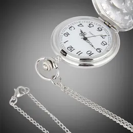 TFO Pocket Watch Silver Hollow Petals Surround Dancing Mermaid Design Pendant Ladies Fashion Gift Necklace2907