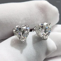 Серьги-гвоздики Inbeaut, белое золото 18 карат, покрытие Pass Diamond Test, отличная огранка, 2 карата, цвет D, сердце, муассанит, подарок на День святого Валентина