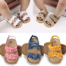 First Walkers Infant Baby Girls Boys Shoes Toddler Flats Sandals Premium Soft Rubber Sole Anti-Slip Summer Flower Lace Crib Walker