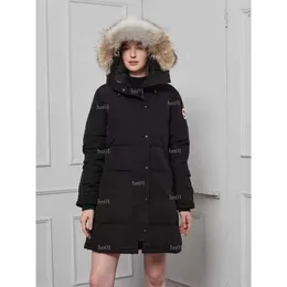 カナダの冬の屋外女性の中間の長さ長いフード付き風邪と防風ウォームダウンコートジャケットコート90％グースダウンサイズs-xxl795