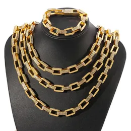 New Fashion Square Miami Cuban Chain Choker Necklace Pave Bling Rhinestone 힙합 목걸이 18 20 24 인치 Jewelry343E