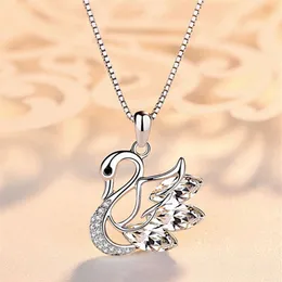 Sterling Silver Swan Pendant Necklace Locket Silver Chain Nature Ametyst Swan Charm Pendant Jewelry Gift for Girlfriend226o