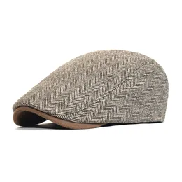 Berets Winter Shicay Sboy Cap Men Vintage Herringbone Women Casual Stripe Gatsby Flat Hat Peaked Redable 230915