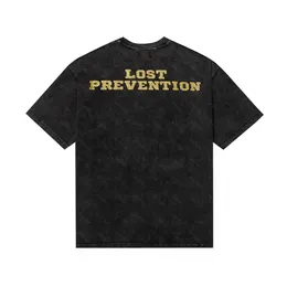 Галереи DEPT Harajuku 23SS Винтажная футболка с вымытым золотым штампом и буквами LOST PREVENTION Футболка с логотипом и принтом Свободные большие футболки унисекс в стиле хип-хоп с короткими рукавами ZBF