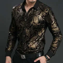Whole-New Spring Mens Camicie di velluto Uomo Barocco Marchio di lusso Heren Kleding Chemise Homme Stampa leopardata Marque Abbigliamento U195I