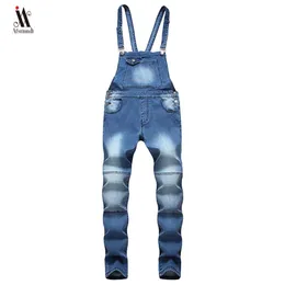 Hip Hop Fashion Men's Raped Dżinsy Jumpsuits Hi Street w trudnej sytuacji dżinsowe dżinsowe kombinezony dla mężczyzn Suspender Pants Rozmiar S-XXXL214F