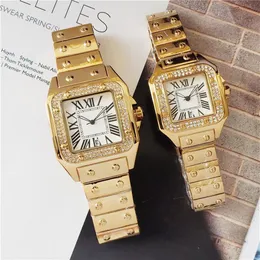 Out Bling Diamonds Ring Watches for Men Women Hip Hop Square Dial Displeser Mens Quartz Watch Stainless Steel Band Business W237P
