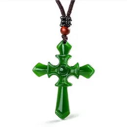 Certifierad 100% naturlig Hetian Afghan Jade Carved Cross Pendant Necklace Charm smycken smycken Amulet Lucky228L