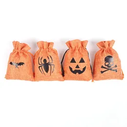 Halloween Gift Wrap Bat Pumpkin Linen Burlap Candy Bag Pocket Treat Snacks Storage Bags Cookie Pouch KIds Trick or Treating Decor