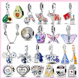 Lösa ädelstenar Pamela 925 Sterling Silver Butterfly Avocado Bead Star Moon Charm Plata de Ley Original Certificate Smycken Make Up Pendant