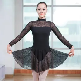 Abbigliamento da palcoscenico Body per danza classica in spandex di cotone a maniche lunghe in rete per adulti per le donne Abito da ballo per ragazze Justaucorps Adulte