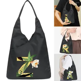 Shopping Bags Shoulder Bag Large Tote Thick Eco Nylon Handbags Floral Letter Reusable Portable Supermarket Folding Women's Foldable Pouch