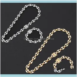 Kettingen Hangers Sieradenlegering Strass Hip Hop Ketting Iced Out Cz Koffieboon Varken Neus Charm Link Punk Choker Ketting Bling Jew250Q