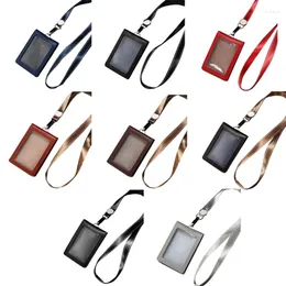 Card Holders Vertical Badge Holder With Neck Lanyard Practical PU Wallet Case Window Slot Perfect For Office And Business Use