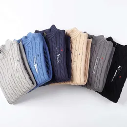 2023 Designer Mens Polo Sweater Inverno Camisas de Lã Grosso Meio Zíper Alto Pescoço Quente Pulôver Slim Malha Tricô Casual Jumpers Pequeno Design de Movimento 665ess